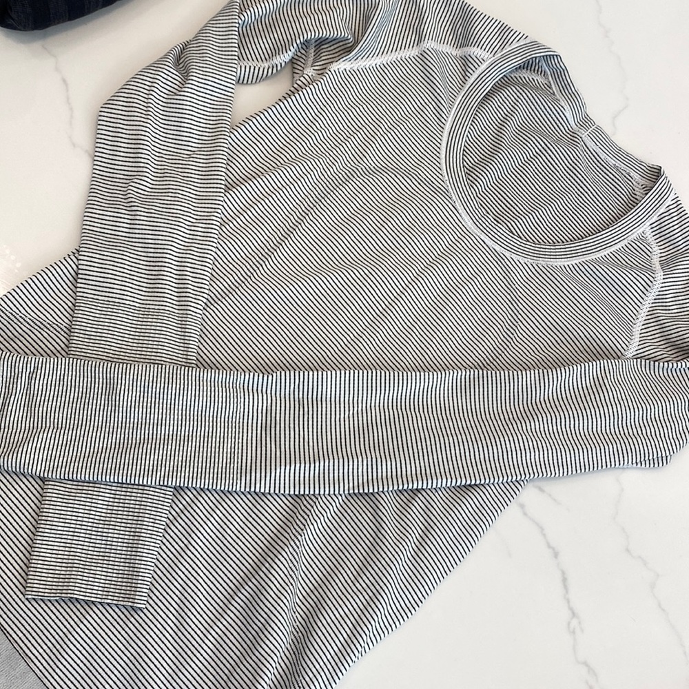 lululemon athletica Black and White Striped Long Sleeve Tee